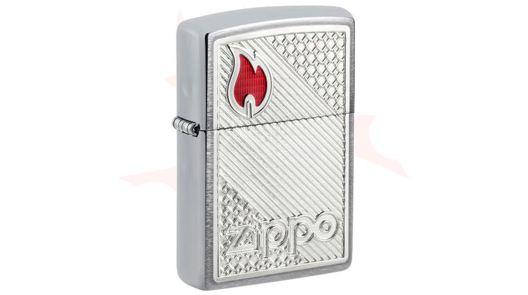 Zippo Lighter Brushed Chrome, Zippo Tiles Emblem - KnifeCenter - 48126