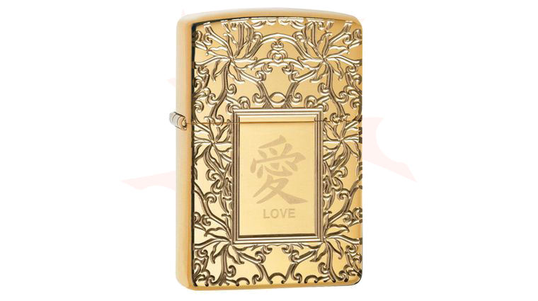 Zippo Lighter High Polish Brass, Armor Engraved, Chinese