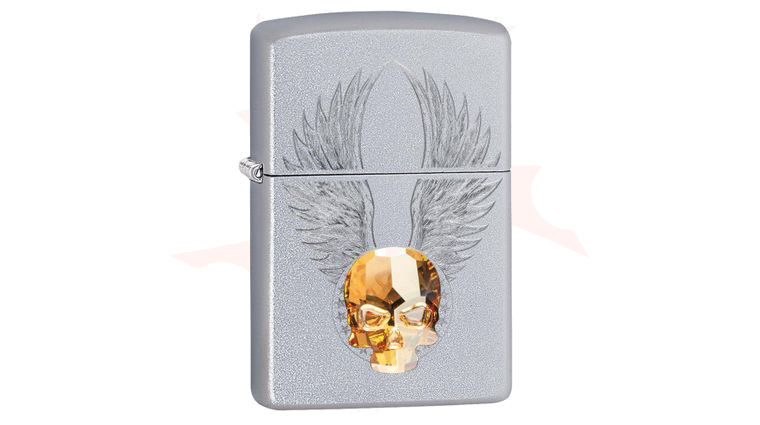 Zippo Armor Gold Skull Design – Accendino Tempesta Cromato Lucido, Con Teschio, Confezione Regalo