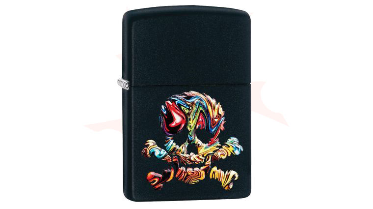 Zippo Lighter Black Matte, 3D Color Swirl Skull and Crossbones