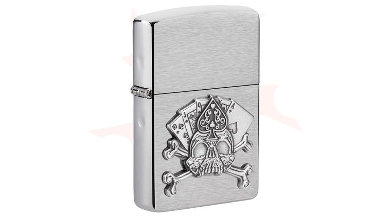 Zippo Lighter Brushed Chrome, Royal Flush Skull Emblem