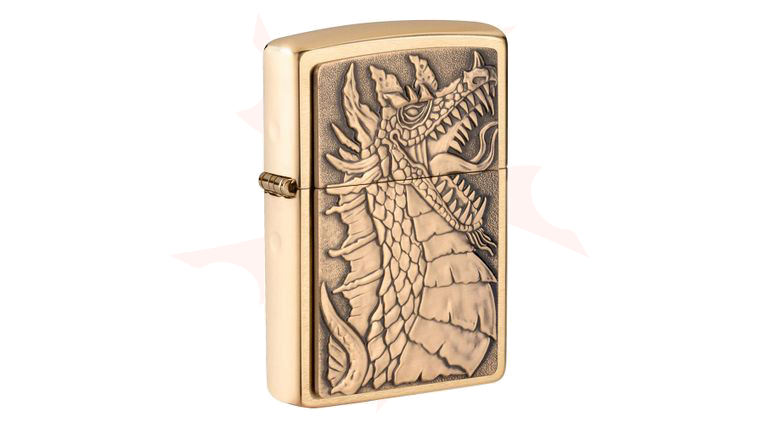 Zippo Lighter Brushed Brass, Roaring Dragon Emblem