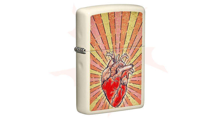 Zippo Lighter Cream Matte, Color Image, Beating Heart Design