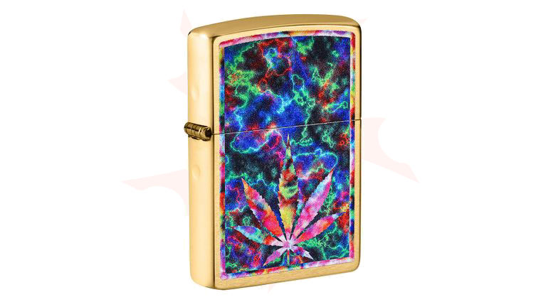 Zippo Lighter Brushed Brass, Psychedelic Leaf