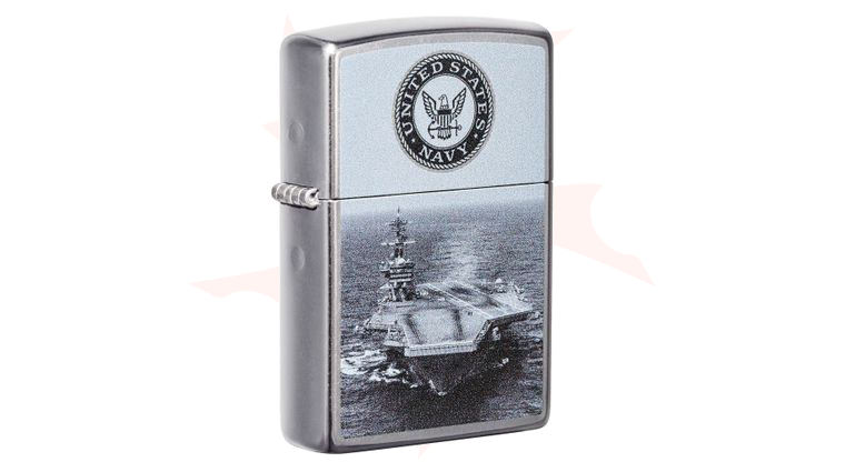 Zippo Lighter Street Chrome, Navy Aircraft Carrier - KnifeCenter