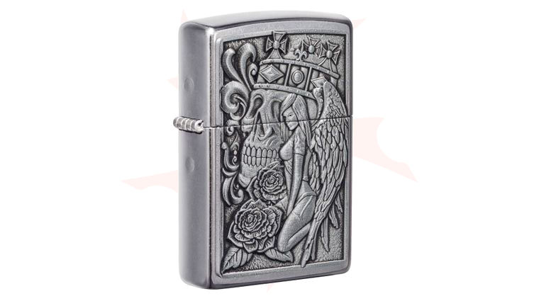 Zippo Lighter Street Chrome, Skull and Angel Emblem