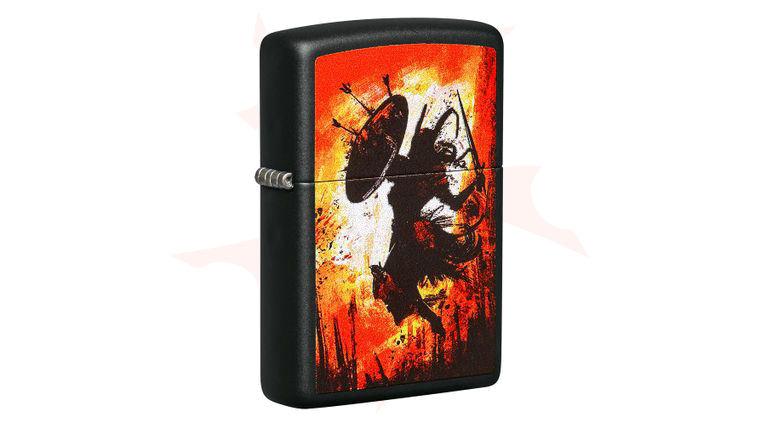 Zippo Lighter Black Matte, Leaping Warrior