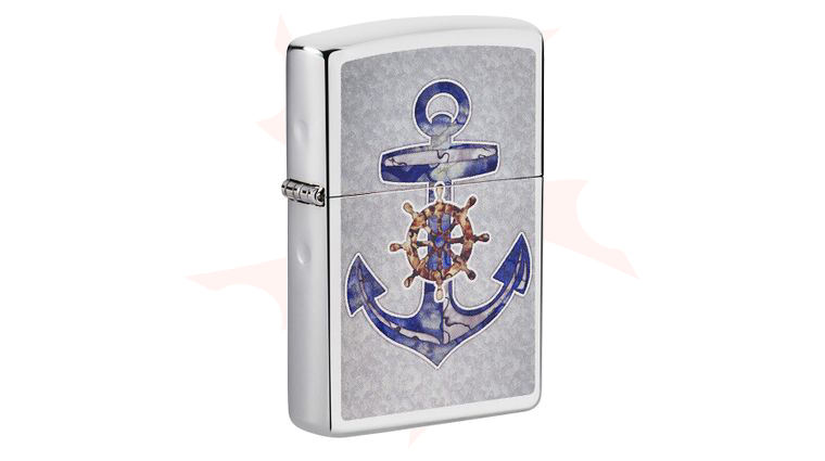 Zippo Lighter High Polish Chrome, Anchor Fusion Design