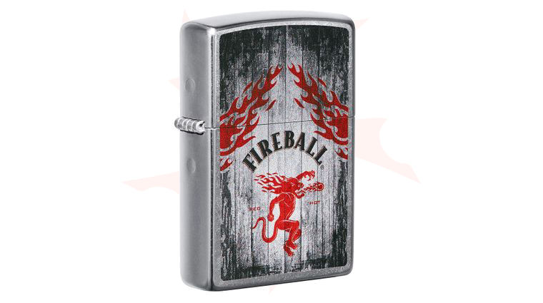 Zippo Lighter Street Chrome, Fireball Whiskey - KnifeCenter