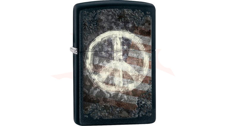 Zippo Lighter Peace On Flag, Black Matte Classic - KnifeCenter - 28864