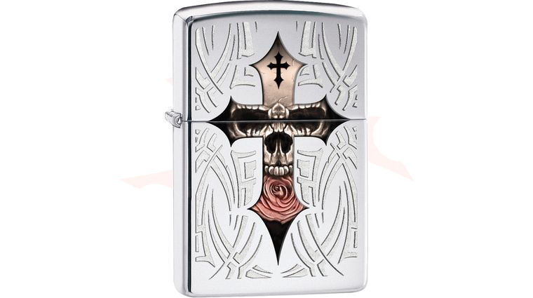 Zippo Skull Cross, High Polish Chrome Classic - KnifeCenter