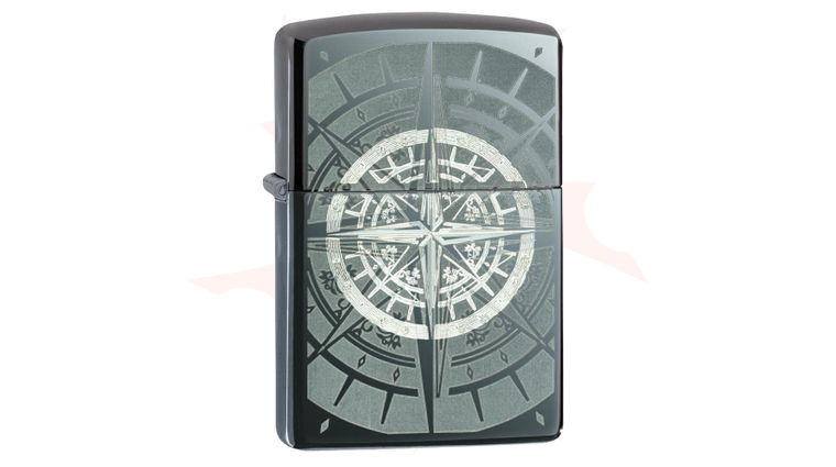 Zippo Lighter Black Ice, Engraved Compass