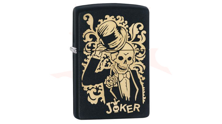 Zippo Lighter Black Matte, Bronze Skeleton Joker