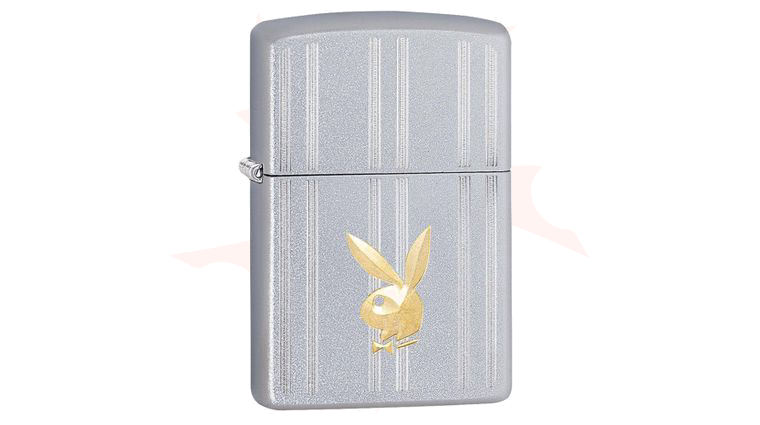 Zippo Lighter Satin Chrome, Auto Two Tone, Playboy Brass Logo