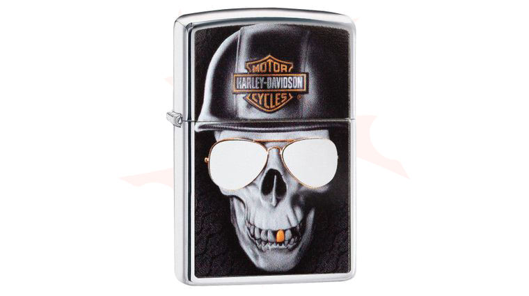 Zippo Lighter Harley-Davidson High Polish Chrome, Helmeted Skull