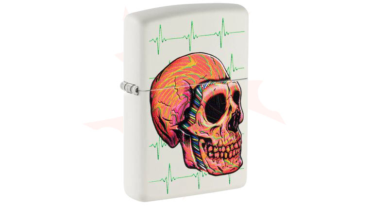 Zippo Lighter White Matte, Cyber Skull Design