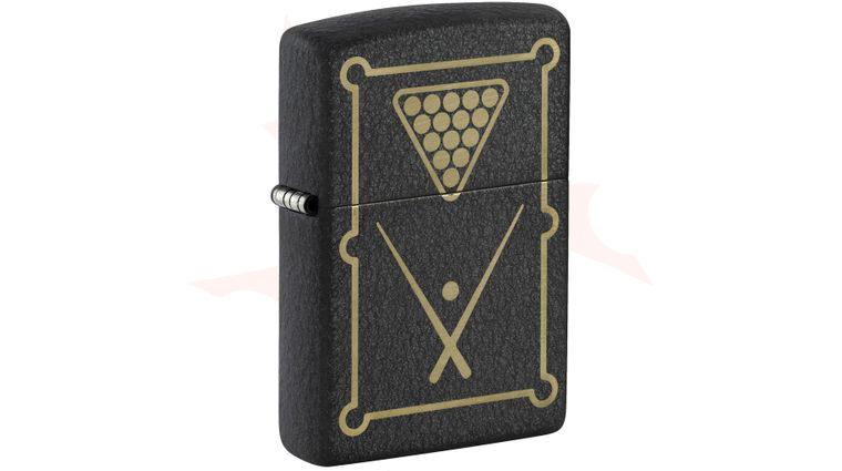 Zippo Lighter Black Crackle, Lasered Billiards Design
