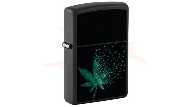 Zippo Lighter Black Matte, Pixel Cannabis Black Light Design