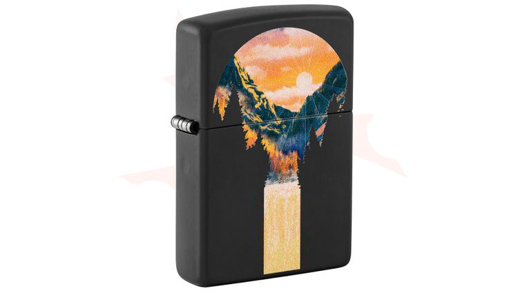 Zippo Lighter Black Matte, Black Light Mountain Waterfall Design