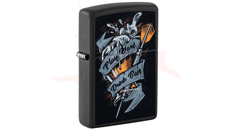 Zippo Lighter Black Matte, Play Dart, Drink Beer - KnifeCenter - 48679