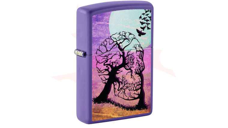 Zippo Lighter Purple Matte, Skull Tree Design