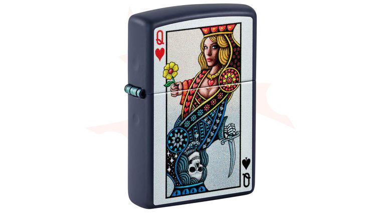 Zippo Lighter Matte Navy, Opposing Queens Design