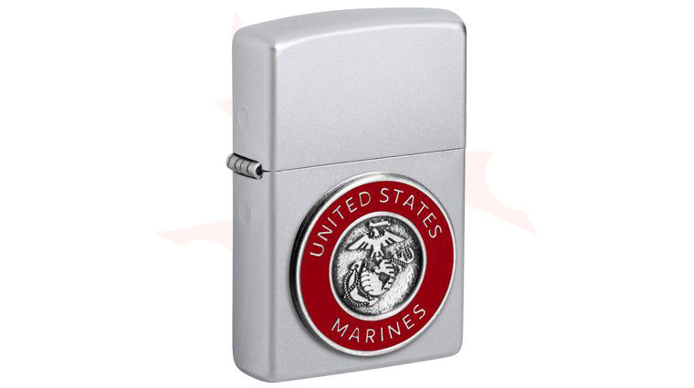 Zippo Lighter Satin Chrome, Marines EGA Emblem Art